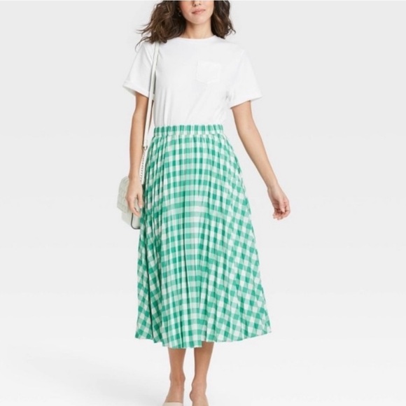 - A New Day set 2pc plaid top & midi skirt  pleated elastic waist prairi… - Picture 2 of 11